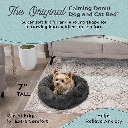 Best Friends by Sheri Original Calming Donut Dog and Cat Bed, Lux Faux Fur, Mink Dark Gray, XS