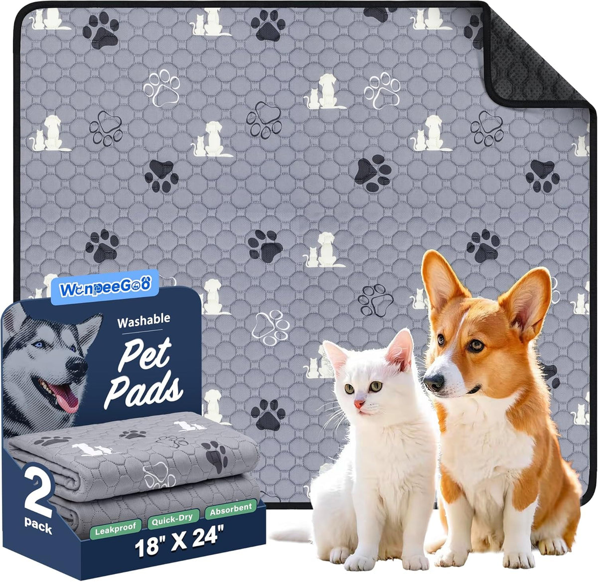 Washable Pee Pads, Puppy Pee Pad for Dogs, 2 Pack Absorbent Reusable Training Dog Pads Pet Puppy