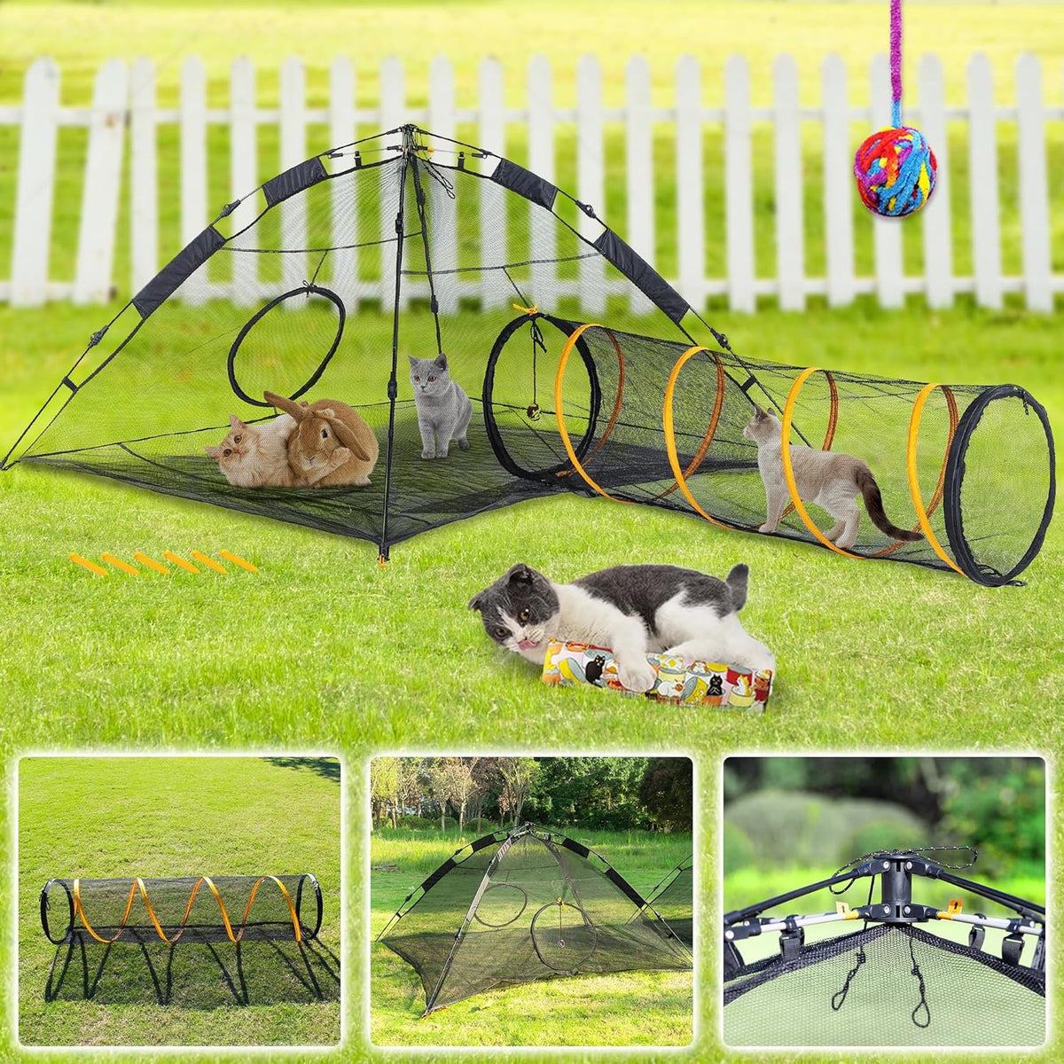 Cat Tent for Indoor and Outdoor Cat Enclosures(Outdoor, Tunnel, and Playhouse) Kitty Playpen