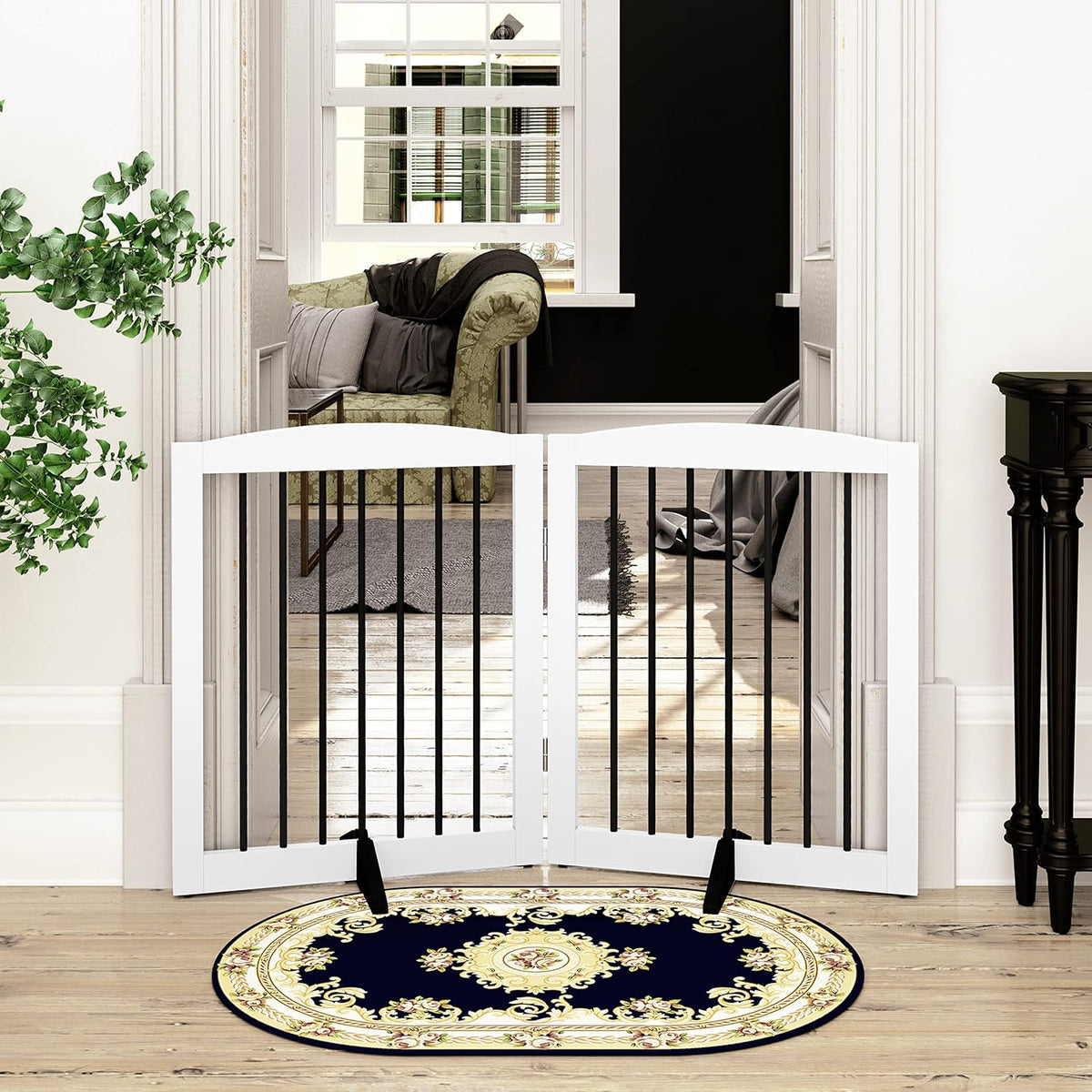 Freestanding Pet Gate for Dogs, Foldable Wooden Dog Gate for House, Indoor Pet Barrier for Stairs