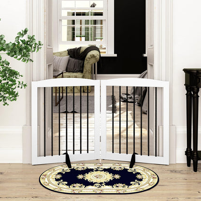 Freestanding Pet Gate for Dogs, Foldable Wooden Dog Gate for House, Indoor Pet Barrier for Stairs