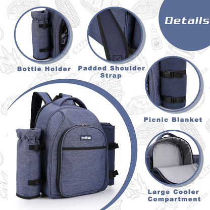 Apollo Walker Picnic Backpack Bag for 2 Person with Cooler Compartment, Detachable Bottle/Wine