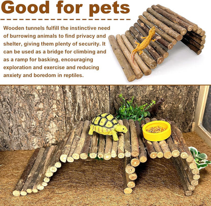 BNOSDM 2PCS Reptile Hideout Wooden Bridge 7.5"x13.4" Lizard Hide Caves Bearded Dragon Habitat
