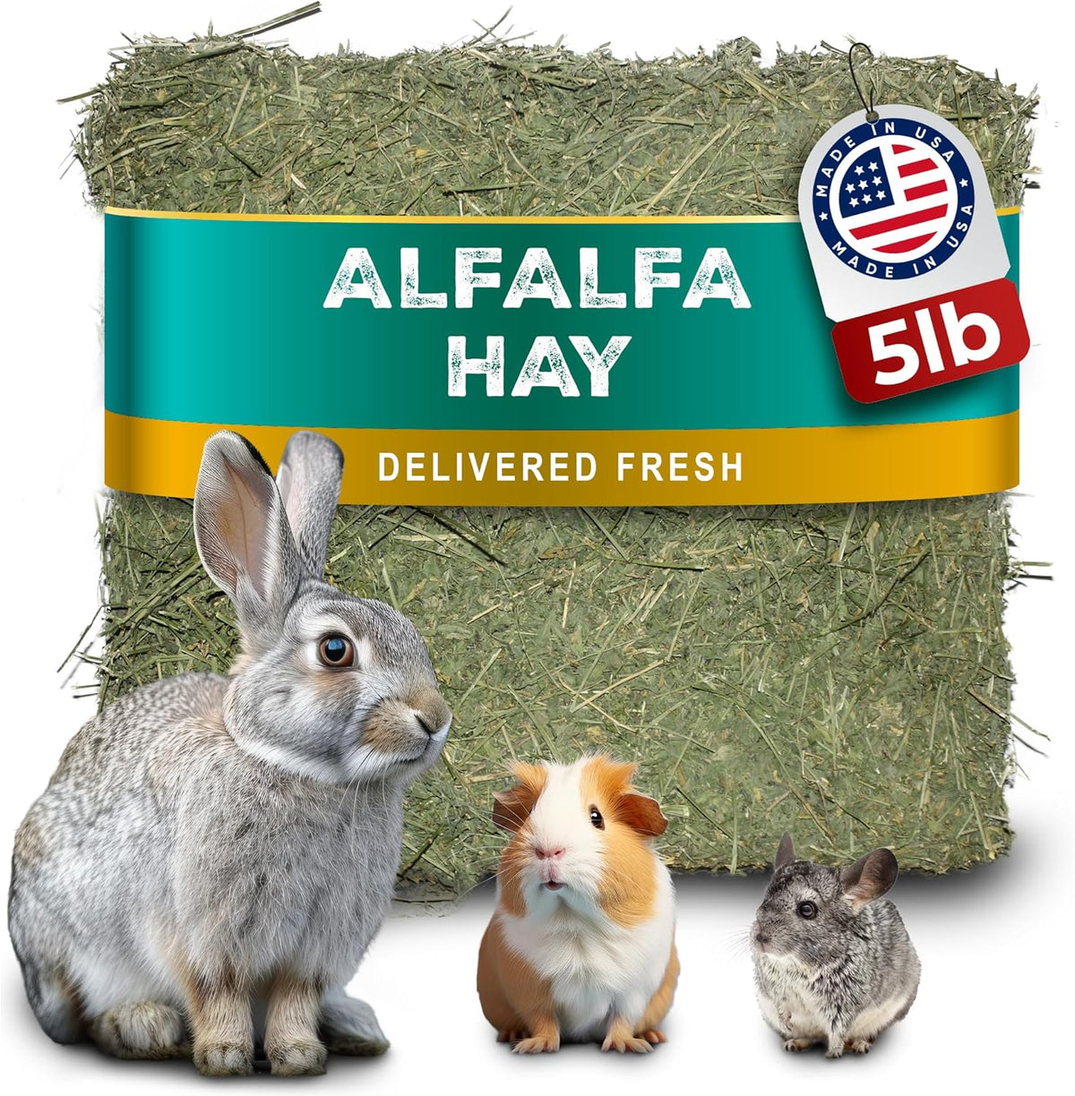 5lb Freshly Dried Organic Alfalfa Hay for Guinea Pigs, Rabbits, Chinchillas, Goats, Hamsters &