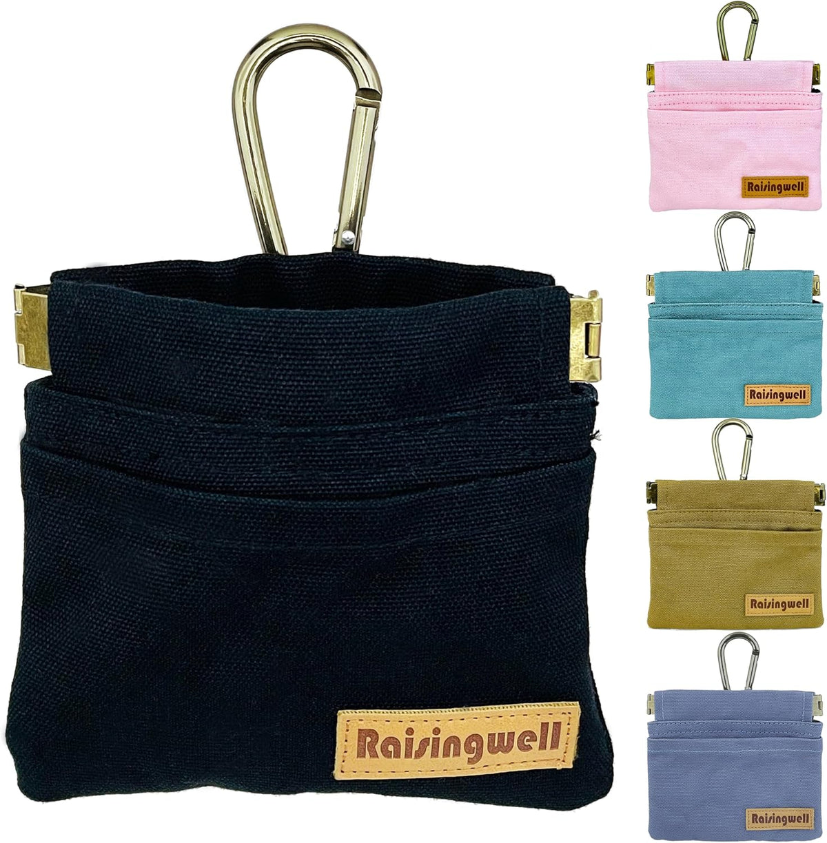 Dog Treat Pouch, Black Pocket Sized Pet Training Pouch, Cotton Fabric, Hand Free Dog Walking Bag
