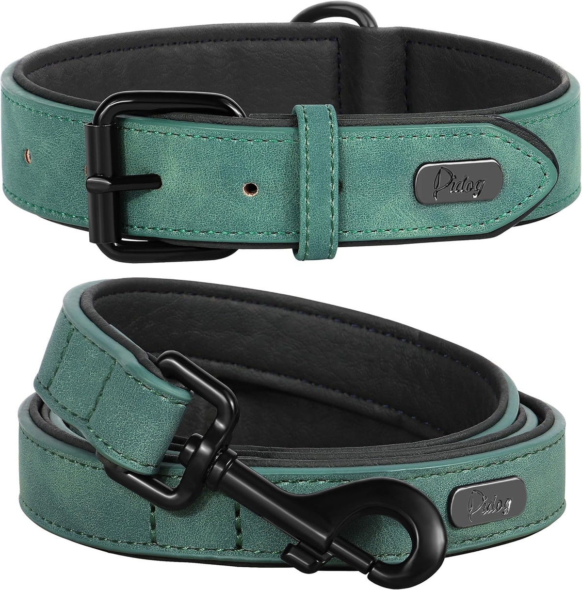 Didog Soft Padded Leather Dog Collar and Leash Set, Adjustable and Breathable Pet Collars with 4FT