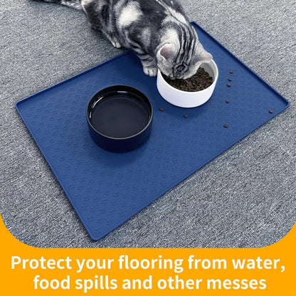 Ptlom Silicone Pet Placemat for Dog and Cat, Waterproof Non-Slip Pet Feeding Bowl Mats for Food and