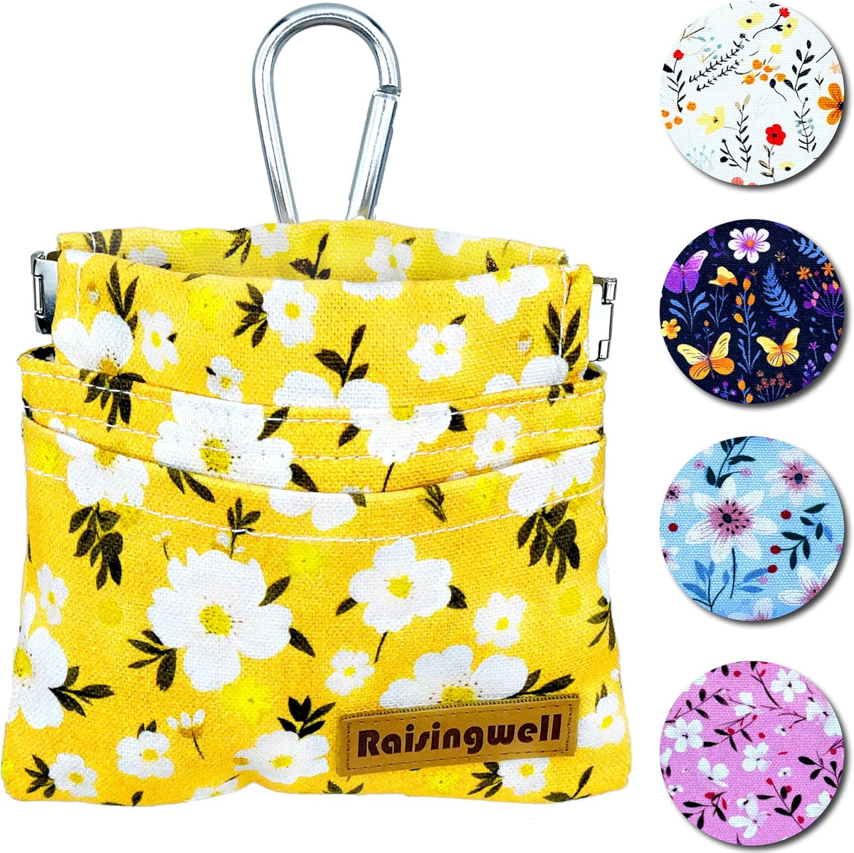 Dog Treat Pouch, Pocket Sized Pet Training Pouch, Cotton Fabric, Hand Free Yellow Flower Dog