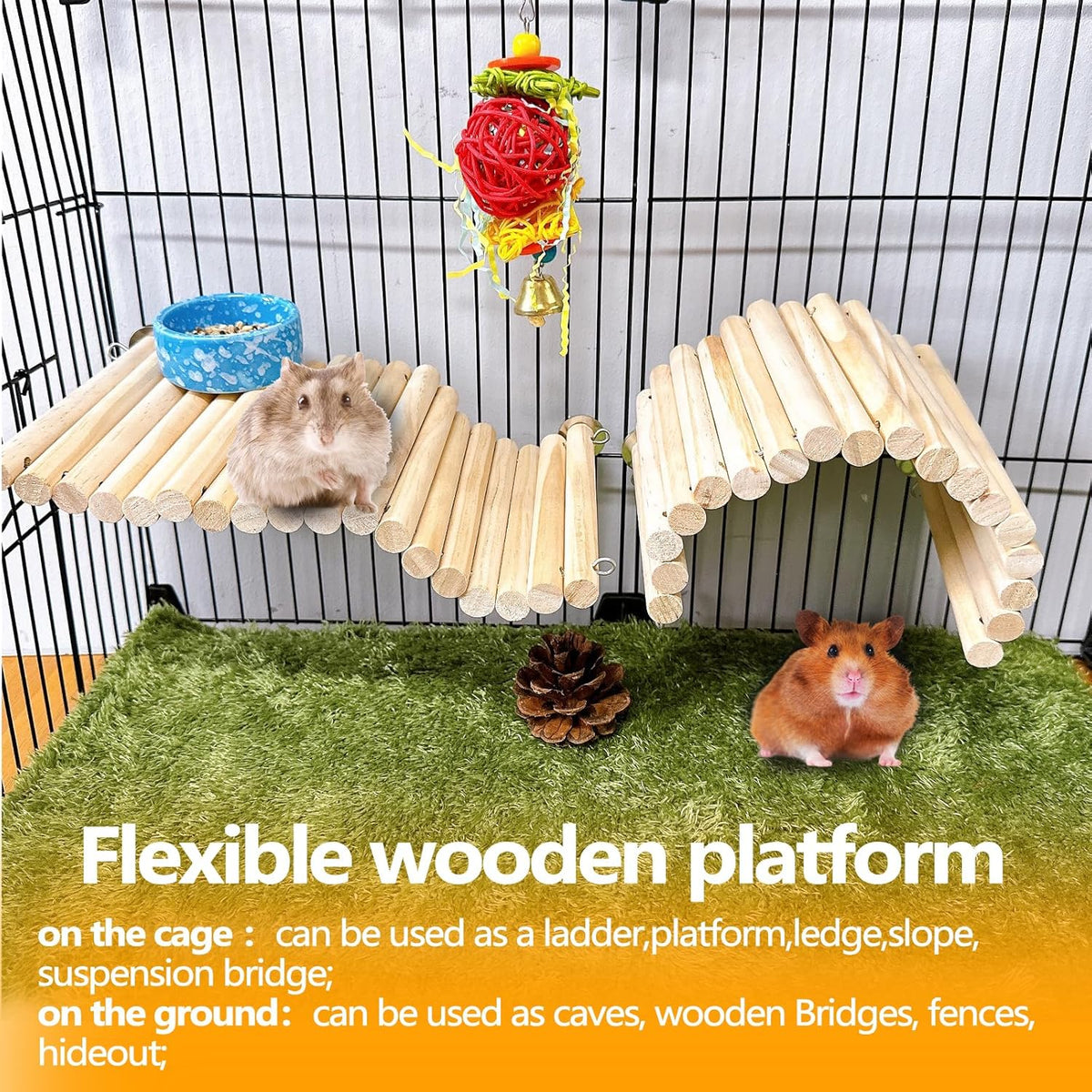 2Pcs Chinchilla Wood Ledge Hamster Wooden Flexible Platform Perch Climbing Toys Cage Accessories
