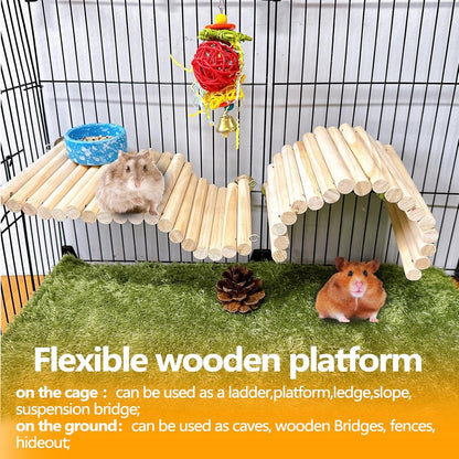 2Pcs Chinchilla Wood Ledge Hamster Wooden Flexible Platform Perch Climbing Toys Cage Accessories