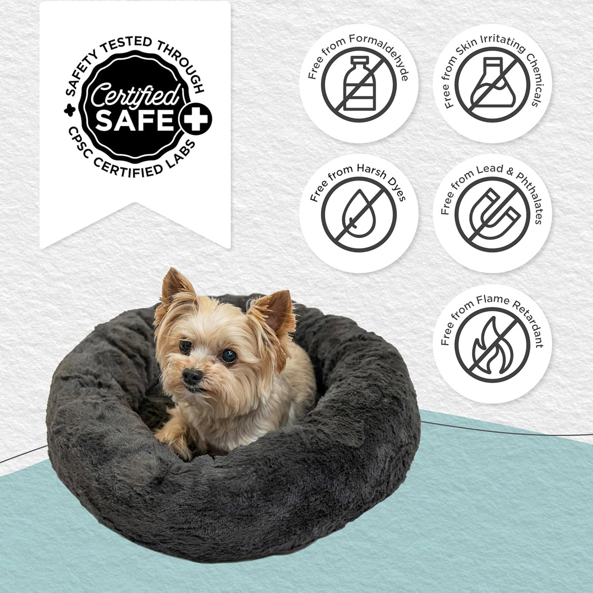 Best Friends by Sheri Original Calming Donut Dog and Cat Bed, Lux Faux Fur, Mink Dark Gray, XS