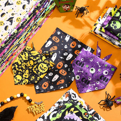 Abbylike 50 Pcs Halloween Dog Bandanas Bulk Pet Scarfs Triangle Bibs Adjustable Washable Puppy