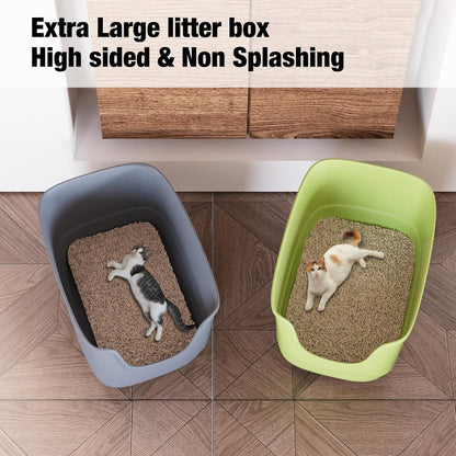Gefryco Jumbo Cat Litter Box with High Sides, Extra Large for Muti Cats Open Big Cat Litter Box