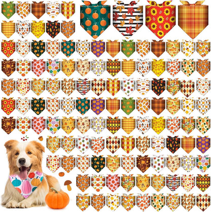 Sanwuta 120 Pcs Fall Thanksgiving Dog Bandanas Bulk, Dog Scarves for Small Medium Large Dogs Cats