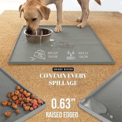 AVERYDAY 32x24'' Silicone Dog Mat for Food and Water, 0.63'' Edge Dog Food Bowl Mats for Floor