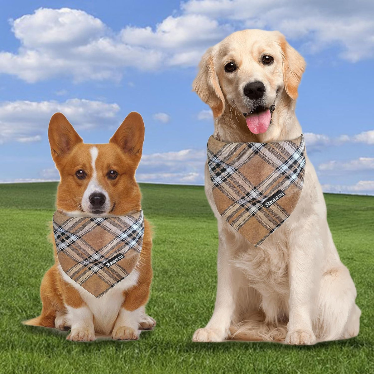 Adjustable Plaid Dog Bandanas,1PC Soft Washable Cotton Triangle Bib Kerchief Scarfs for Small