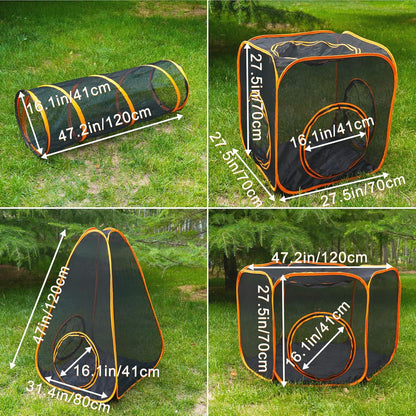 7 in 1 Outdoor Cat Enclosure, Foldable Pop-Up Mesh Playpen Tunnel for Pet Run, Foldable Outside