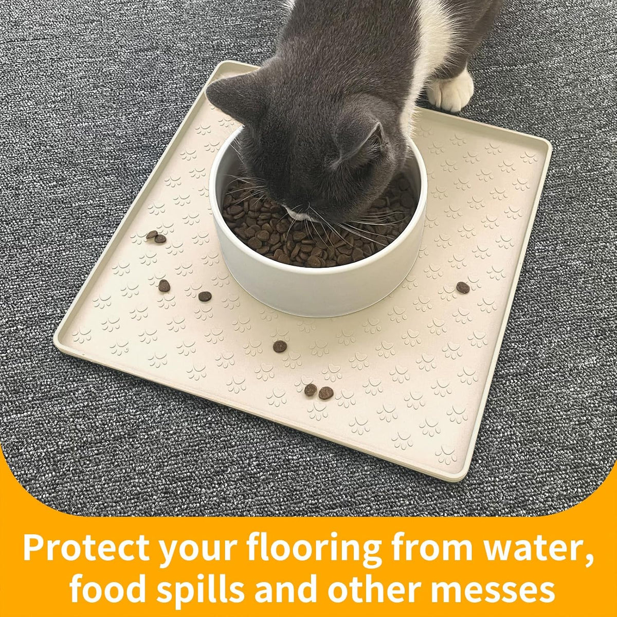 Ptlom Pet Placemat for Dog and Cat, Waterproof Non-Slip Silicone Feeding Bowl Mat Prevent Food and