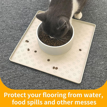 Ptlom Pet Placemat for Dog and Cat, Waterproof Non-Slip Silicone Feeding Bowl Mat Prevent Food and