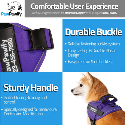 PawPawify Custom No Pull Dog Harness with Name and Phone Number, Heavy Duty Personalized Pet Vest
