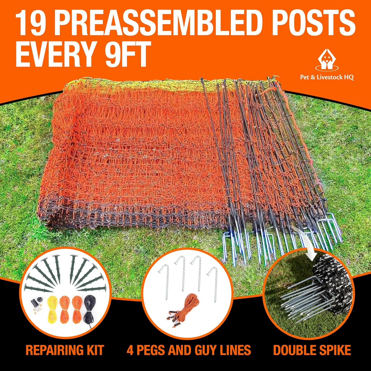Pet & Livestock HQ Electric Fence Poultry Netting 48" x 164' - Portable Pre-Assembled Electric Net