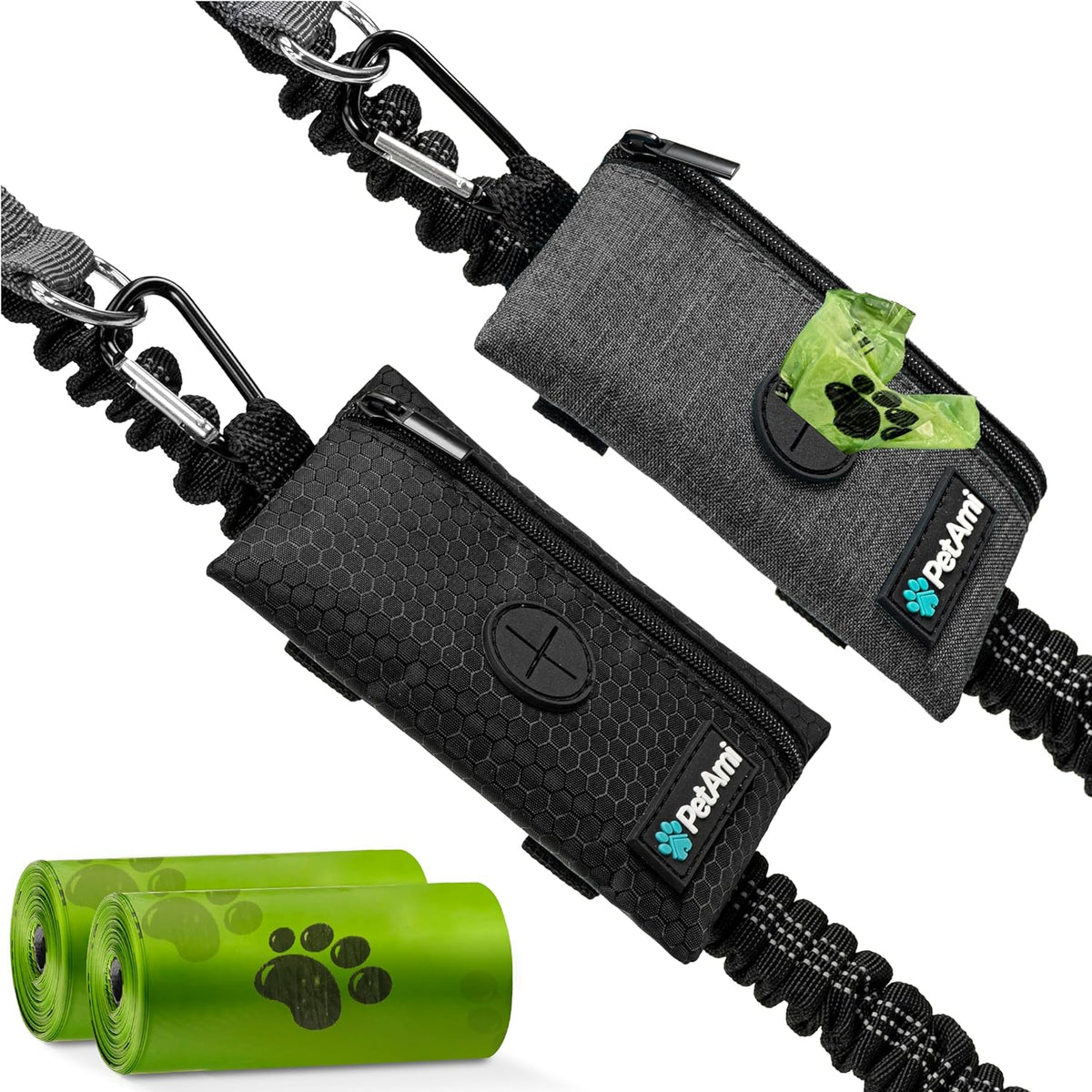 PetAmi Dog Poop Bag Holder for Leash, Dog Waste Bag Dispenser with Clip, Treat Pouch, Walking &