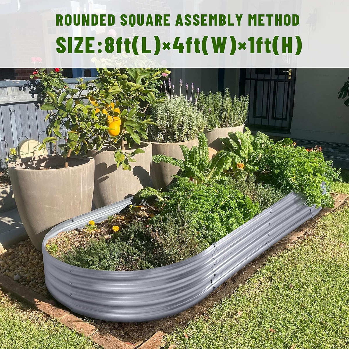 Land Guard 2Pcs Galvanized Steel Raised Garden Bed,8 x 4 x 1 ft Large Metal Raised Planter Beds