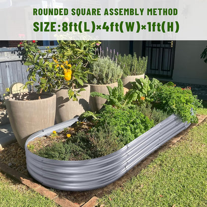 Land Guard 2Pcs Galvanized Steel Raised Garden Bed,8 x 4 x 1 ft Large Metal Raised Planter Beds