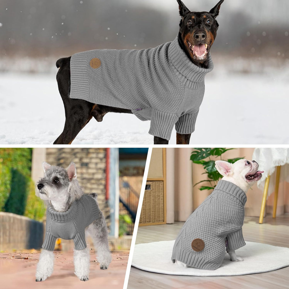 cyeollo Turtleneck Dog Sweater Knitted Cable Sweaters with Leash Hole Winter Pet Clothes Pet Small