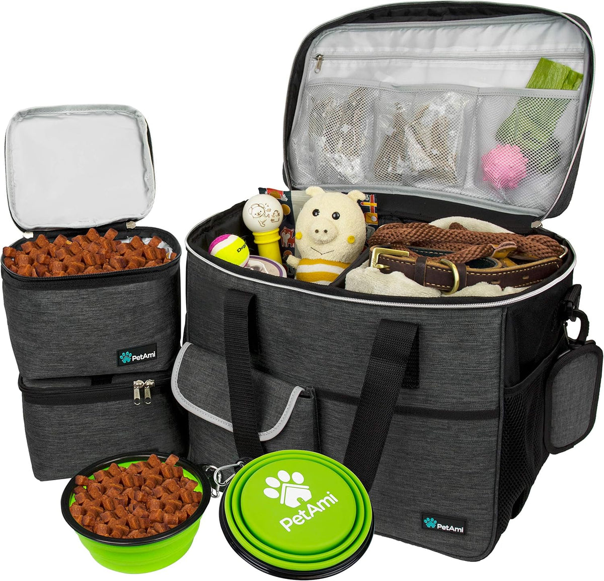 PetAmi Dog Travel Bag - Organizer with Food Container and Bowls, Supplies for Weekend Camping, Cat