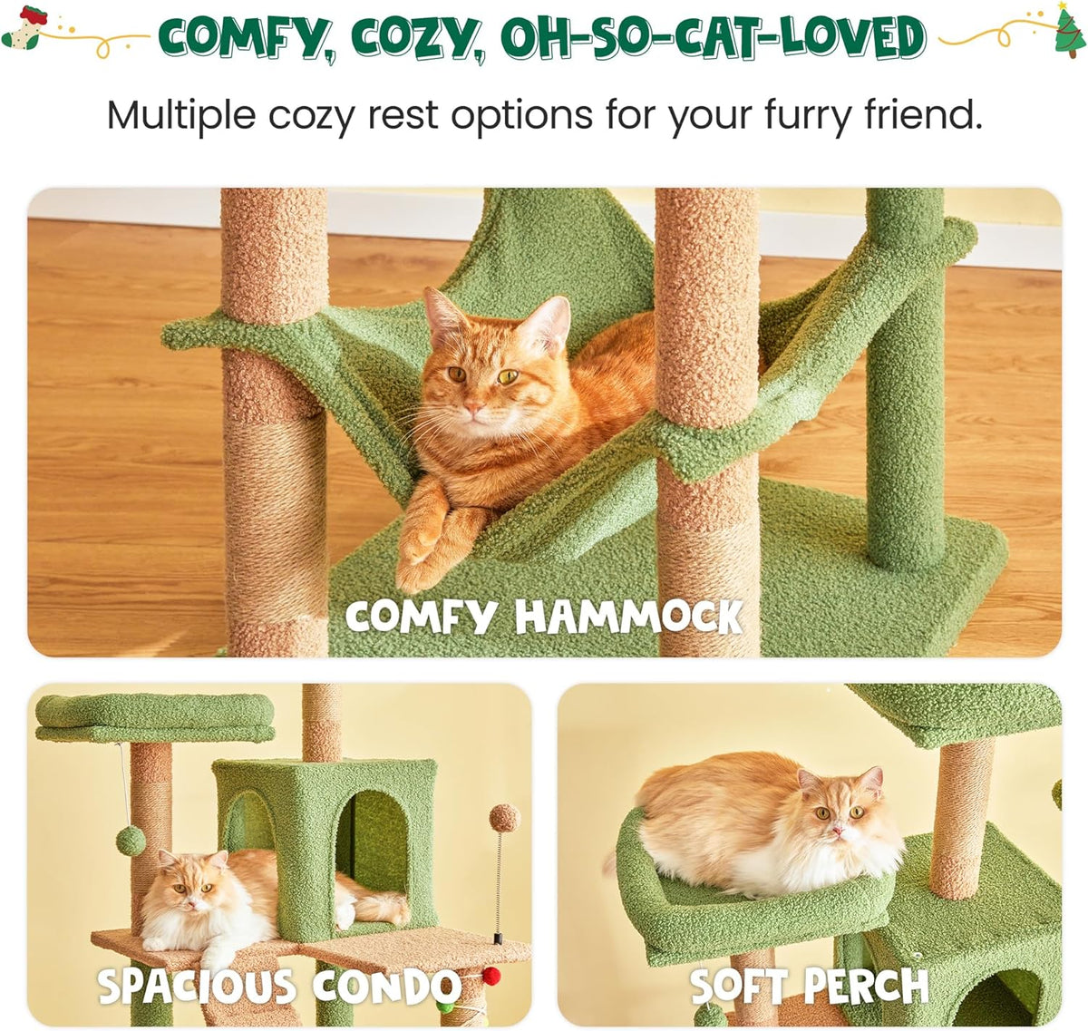 MWPO 70.1-Inch Green Large Cat Tree, Multi-Level Tall Cat Tower for Indoor Cats, Plush Cat Condo