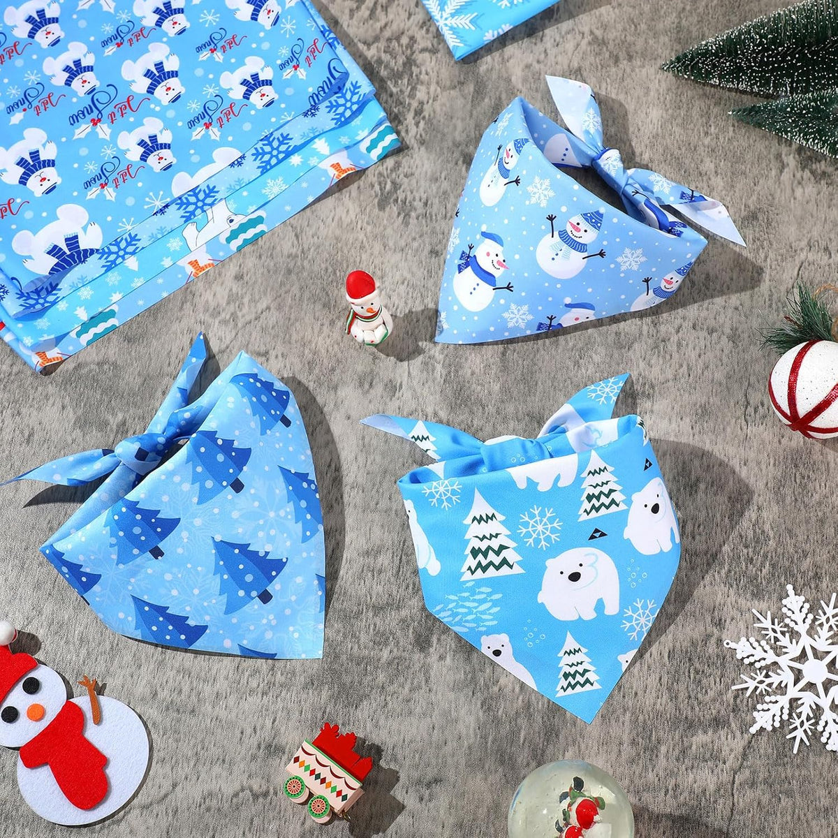 Abbylike 200 Pieces Winter Dog Bandanas Bulk Blue Snowflake Dog Bandanas for Pets Triangle Kerchief