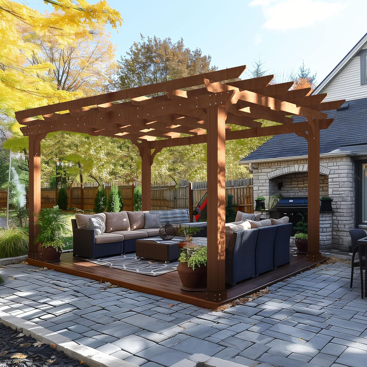 MUPATER 10x12 FT All Cedar Wooden Pergola, Kit with Stakes, Quality Supported Structure, Snow and