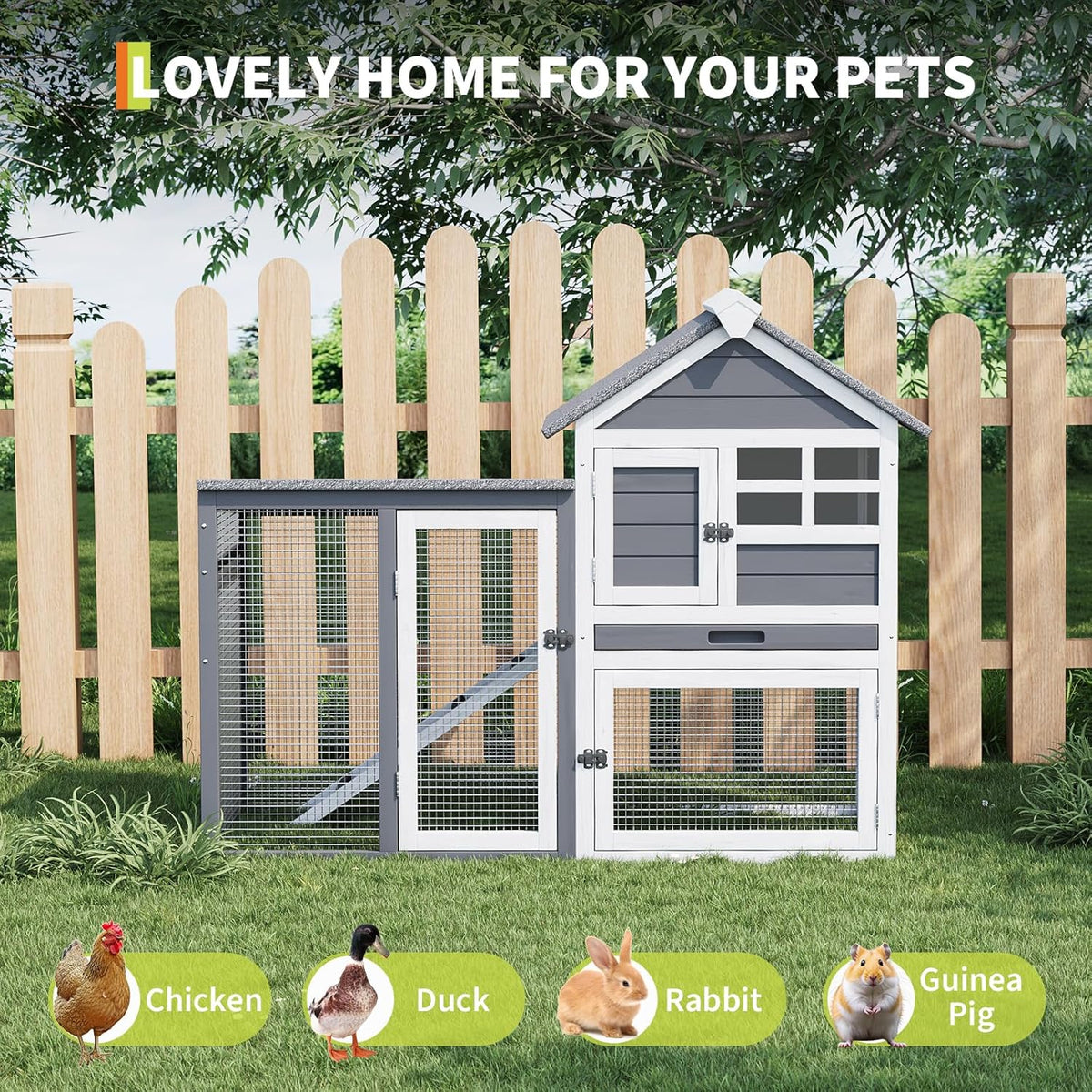 Rabbit Hutch 2-Tier, Small Wooden Chicken Coop for Outdoor Use - Weatherproof Small Animal Hutch