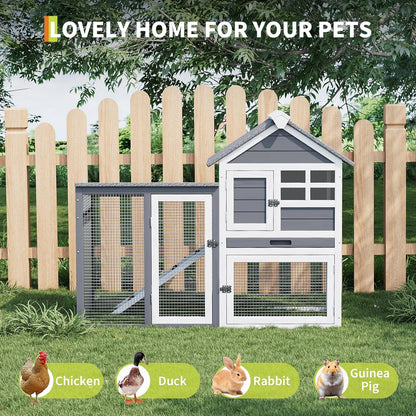 Rabbit Hutch 2-Tier, Small Wooden Chicken Coop for Outdoor Use - Weatherproof Small Animal Hutch