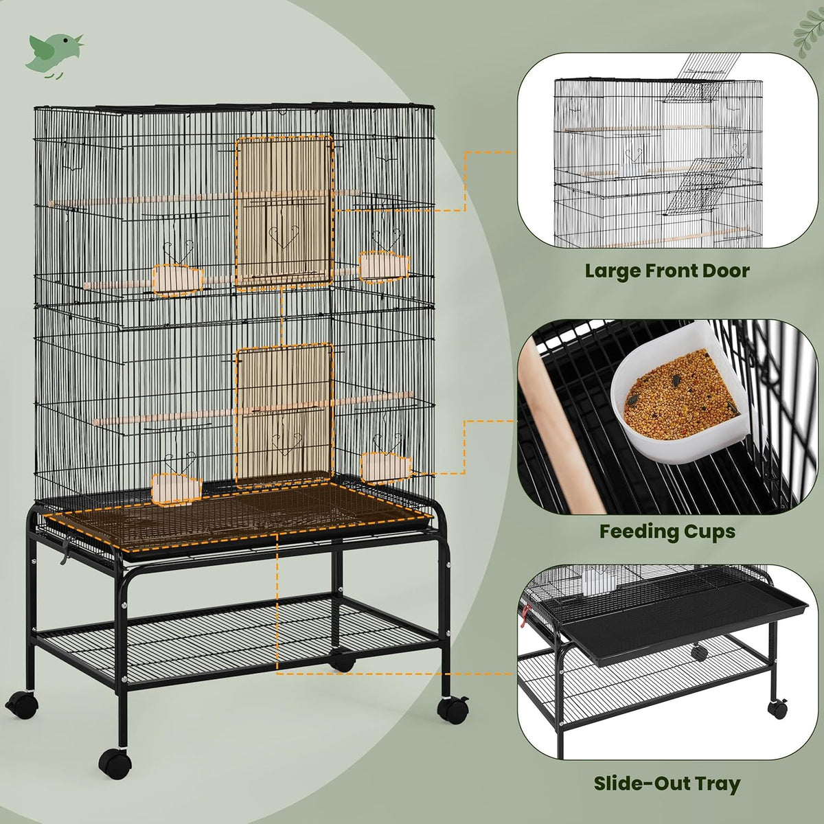 Yaheetech 53'' Large Bird Cage Budgie Cage for Parakeets Cockatiels Conures Lovebirds Parrots with
