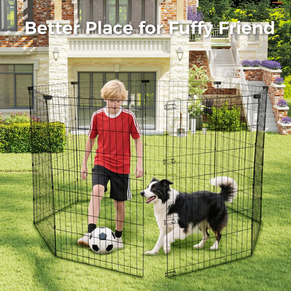 Foldable Dog Playpen 42" Height 8 Panels Metal Exercise Pen No Door - Indoor/Outdoor Dog Play Pen