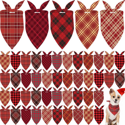 Weewooday 50 Pcs Christmas Dog Bandanas Bulk Xmas Red Buffalo Plaid Bandanas for Dogs Soft Bibs