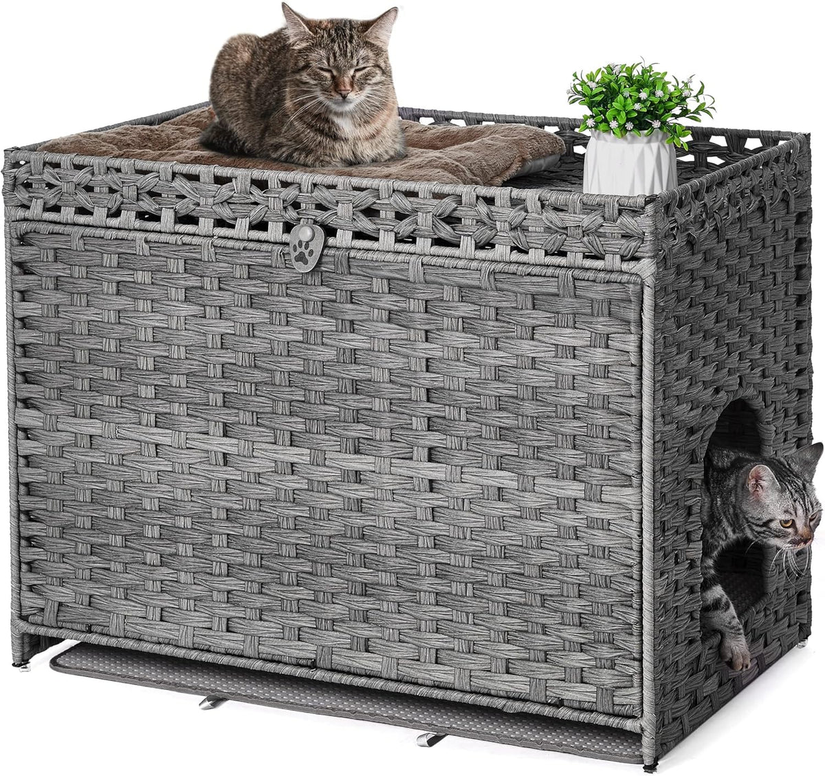 Cat Litter Box Enclosure with Soft Litter Mat; Hidden Kitten Washroom Furniture with Door;