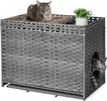 Cat Litter Box Enclosure with Soft Litter Mat; Hidden Kitten Washroom Furniture with Door;