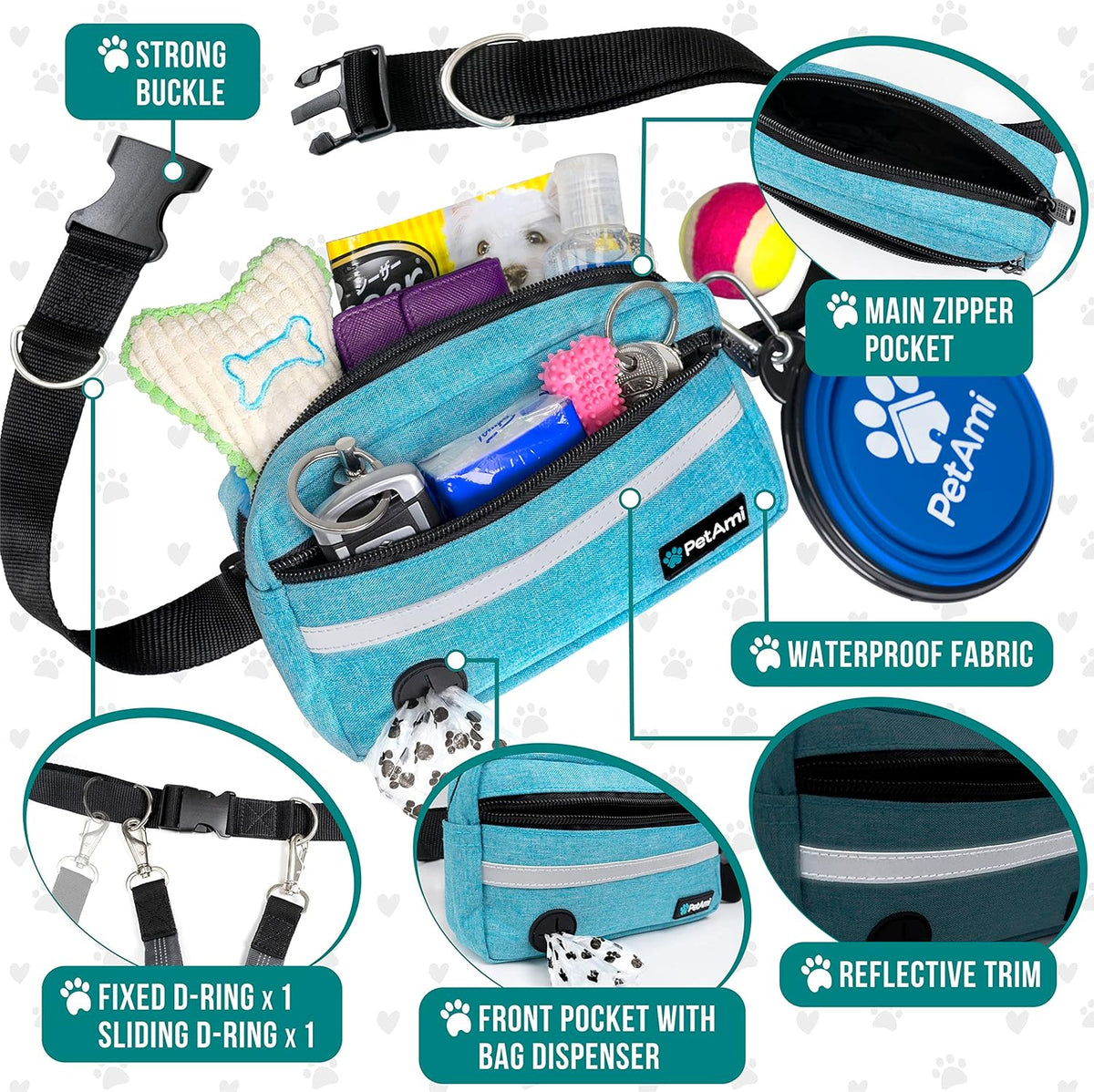 PetAmi Hands Free Dog Leash, Running Leash Belt for Walking, Jogging, Waist Zipper Pouch with Poop