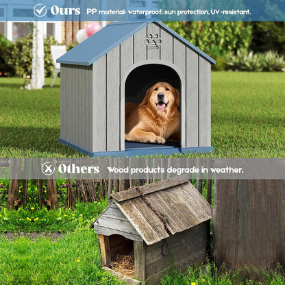 Large Dog House Outdoor Indoor for Medium Large Dogs, Durable Plastic Waterproof Doghouse with Air