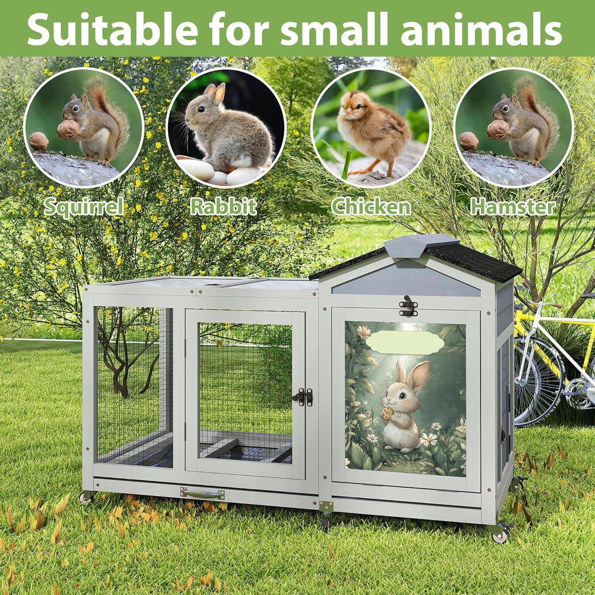 COZIWOW 39inches Assembled Wood Rabbit Hutch Indoor，Wide Space Small Animal Houses with Removable