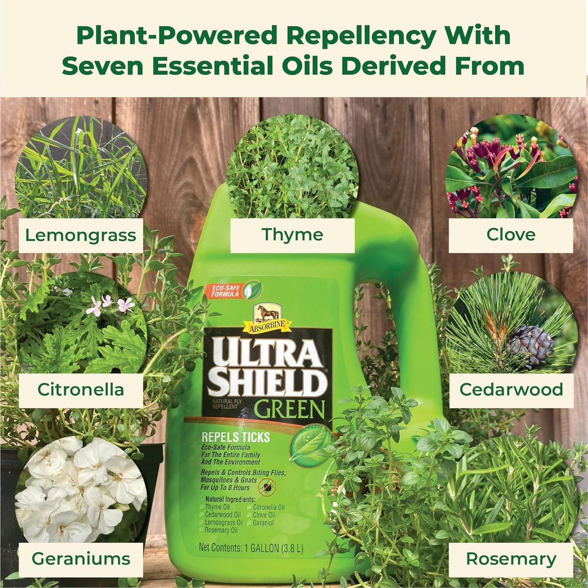 Absorbine UltraShield Green All-Natural Fly & Insect Repellent for Horses & Dogs, Essential Oils