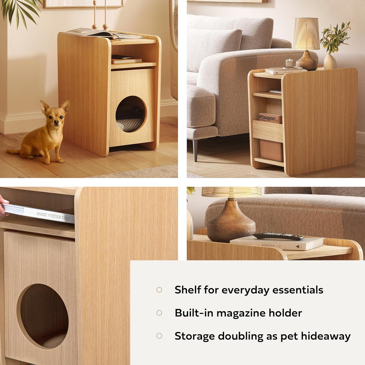 WERMO 12'' Narrow End Table for Living Room - Small Side Table with Shelf, Magazine Holder and