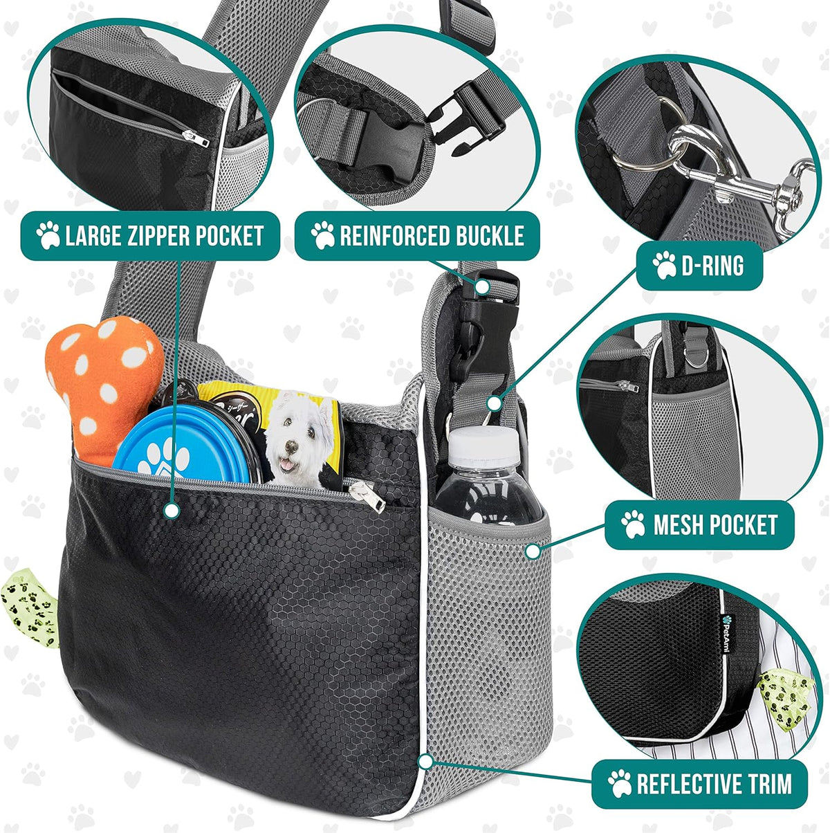 PetAmi Small Dog Sling Carrier, Soft-Sided Crossbody Puppy Carrying Purse Bag, Adjustable Sling Pet