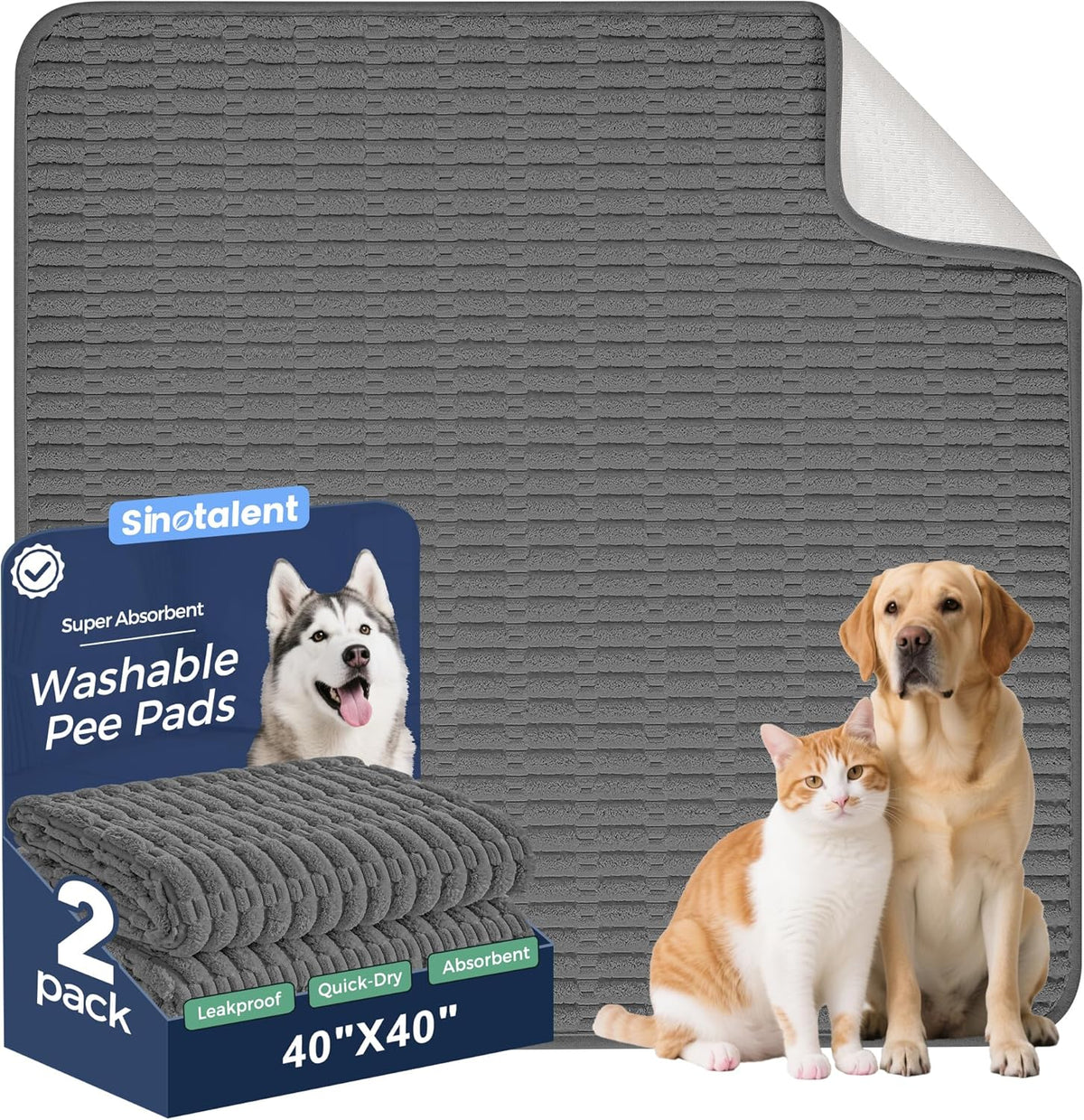 Washable Pee Pads for Dogs, 2 Pack Reusable Puppy Pads Dog Pads, Non-Slip Dog Pee Pads, Leakproof