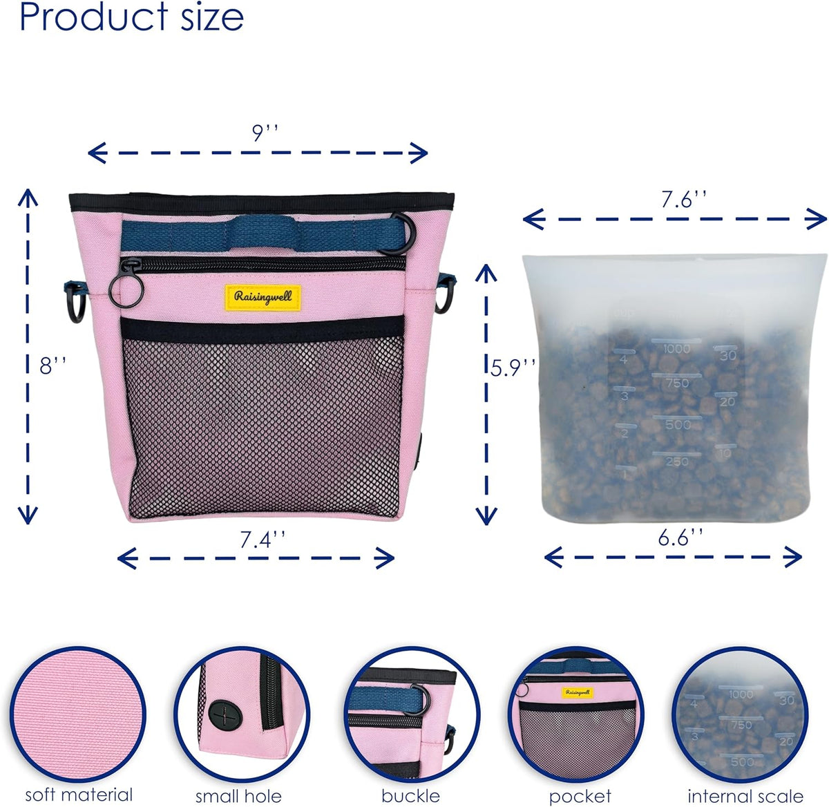 Dog Treat Pouch with Magnetic Closure 4-Cup Silicone Bag Fanny Pack Holder with Clicker 4 Ways to
