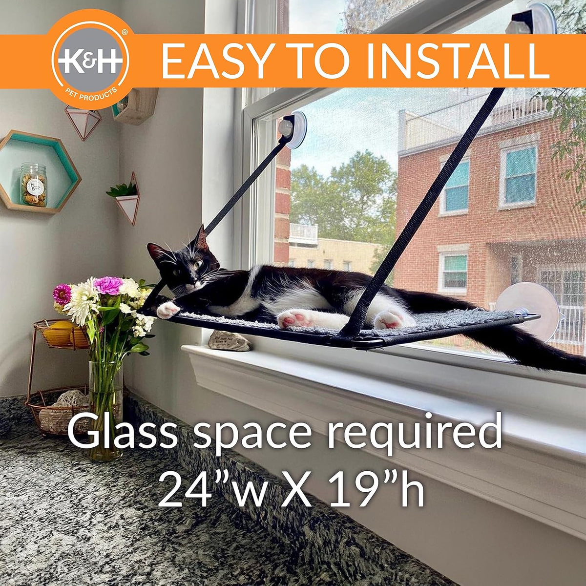K&H Pet Products EZ Mount Cat Window Perch for Large Cats, Sturdy Kitty Sill Window Hammock Bed