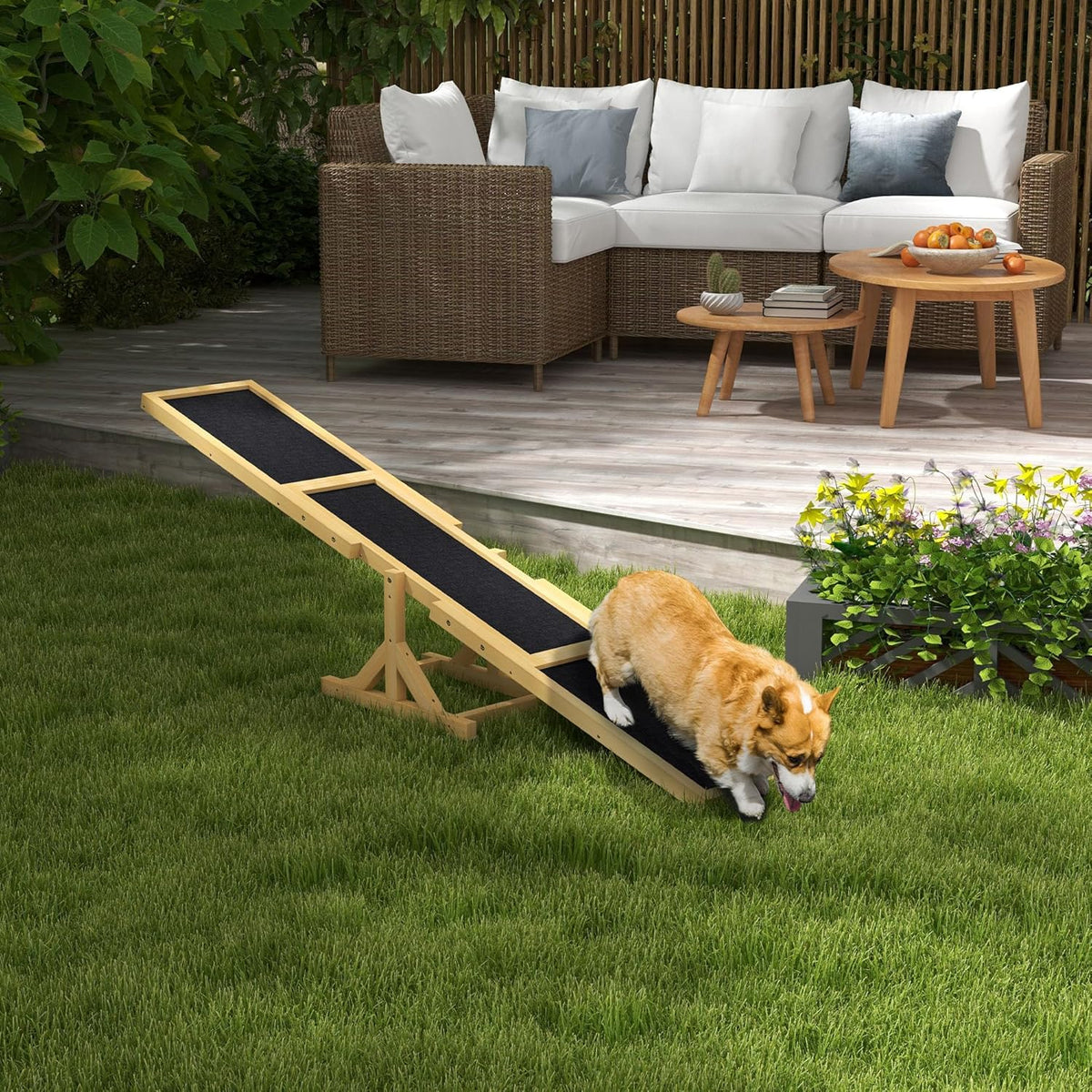 PawHut Wooden Dog Agility Seesaw for Training and Exercise, Platform Equipment Run Game Toy